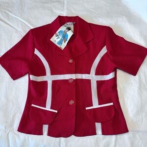 New Vintage 80s K.E. Lin Co Red White Colorblock Short Sleeve Blazer Jacket Sz S